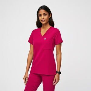 FIGS Catarina One-Pocket Scrub Top – Ultra Rose – XS Regular (Discontinued)